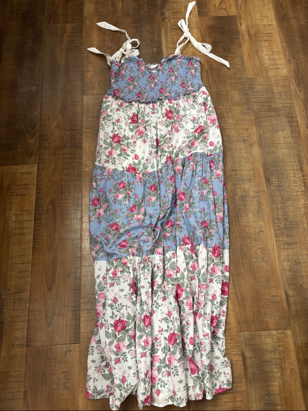 Altar'd State Annabella Floral Maxi Dress tie sleeves spring size L